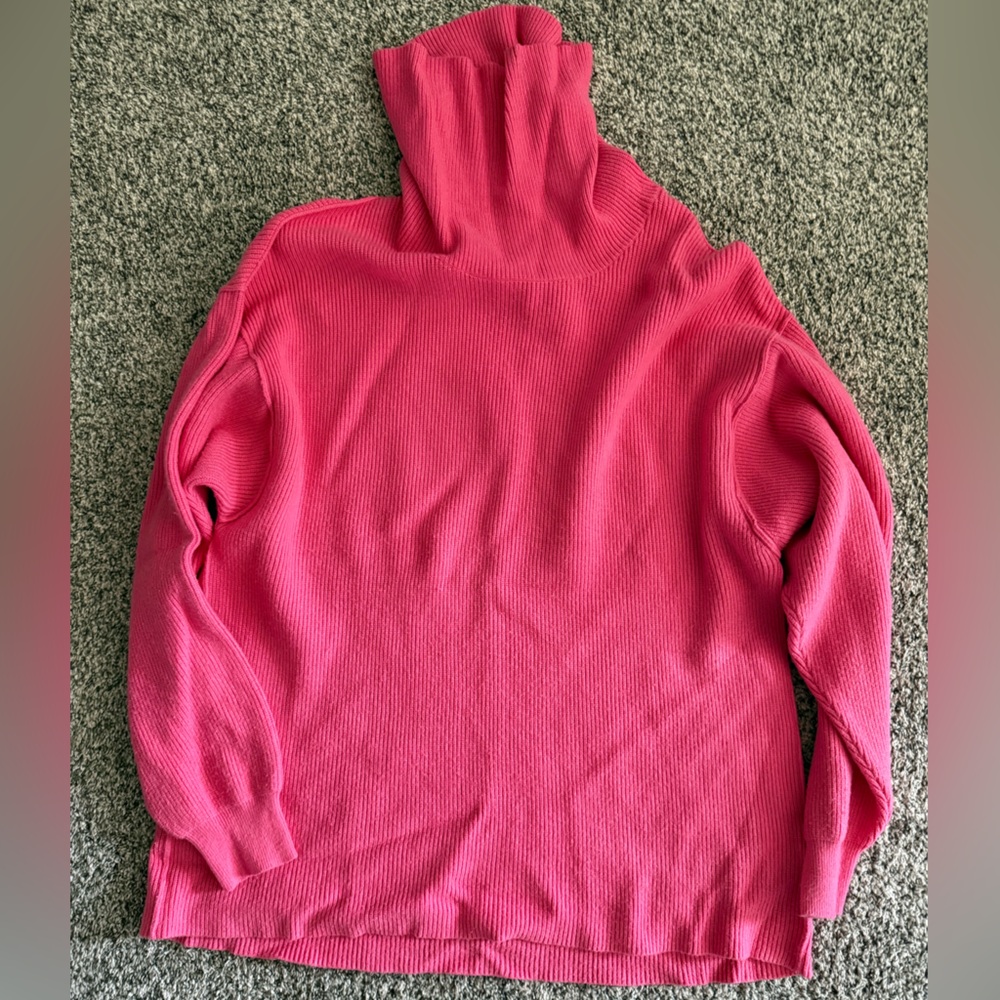 Free People Hot Pink Ribbed Turtleneck Sweater